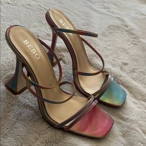 Chrome rainbow strappy heels